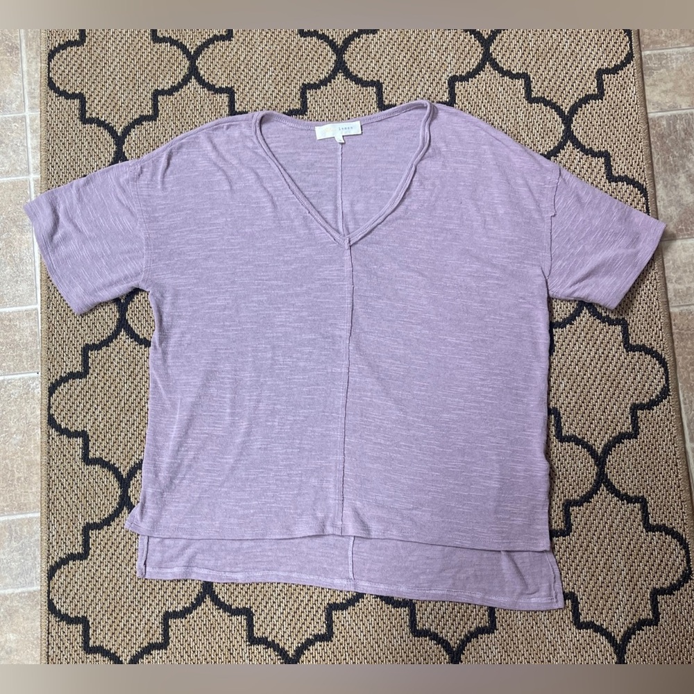 Womens Blue Lemon Blouse Medium Oversized High Low Top Muted Purple V-Neck Shirt